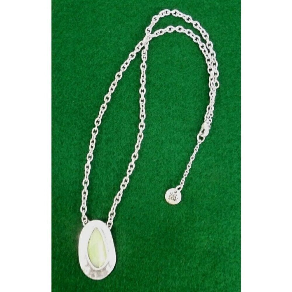 THE SAK silver tone fashion necklace with light green stone pendant 16-18" chain - Picture 1 of 2